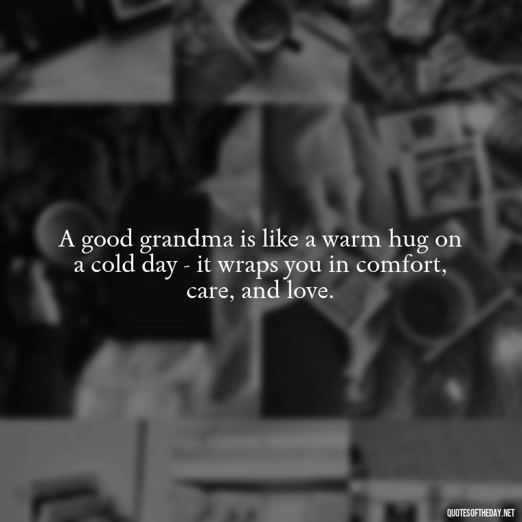 A good grandma is like a warm hug on a cold day - it wraps you in comfort, care, and love. - Grandma I Love You Quotes