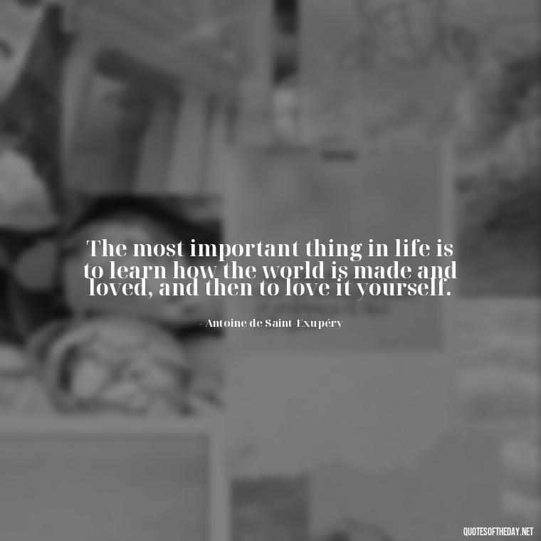 The most important thing in life is to learn how the world is made and loved, and then to love it yourself. - Quotes About Lust And Love