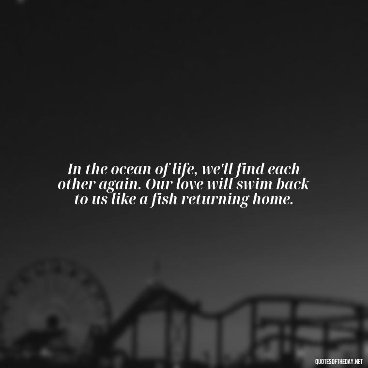 In the ocean of life, we'll find each other again. Our love will swim back to us like a fish returning home. - Fish Love Quotes