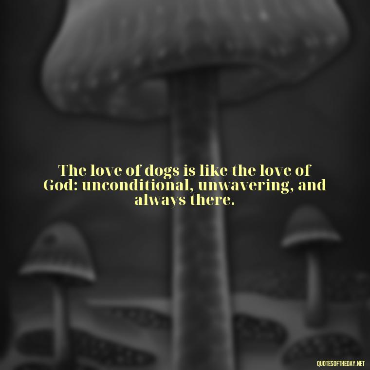 The love of dogs is like the love of God: unconditional, unwavering, and always there. - Dog Love Quotes For Instagram