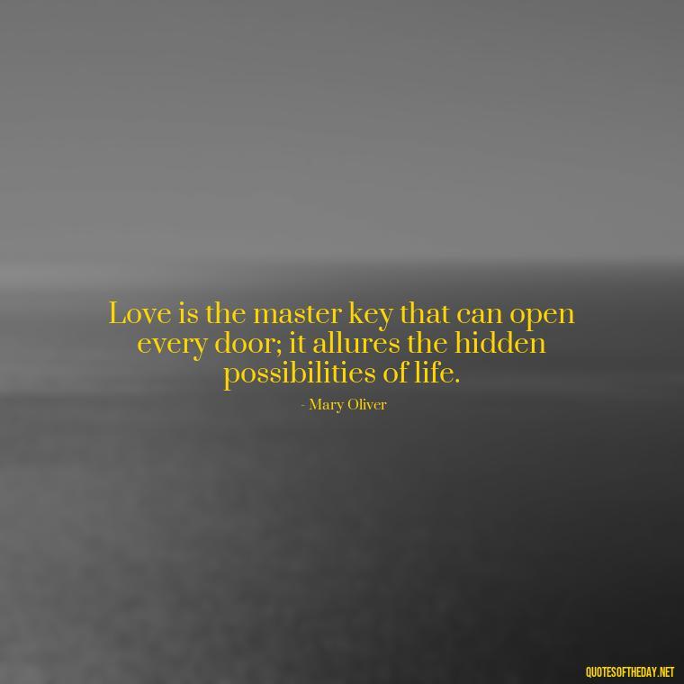 Love is the master key that can open every door; it allures the hidden possibilities of life. - Mary Oliver Love Quotes