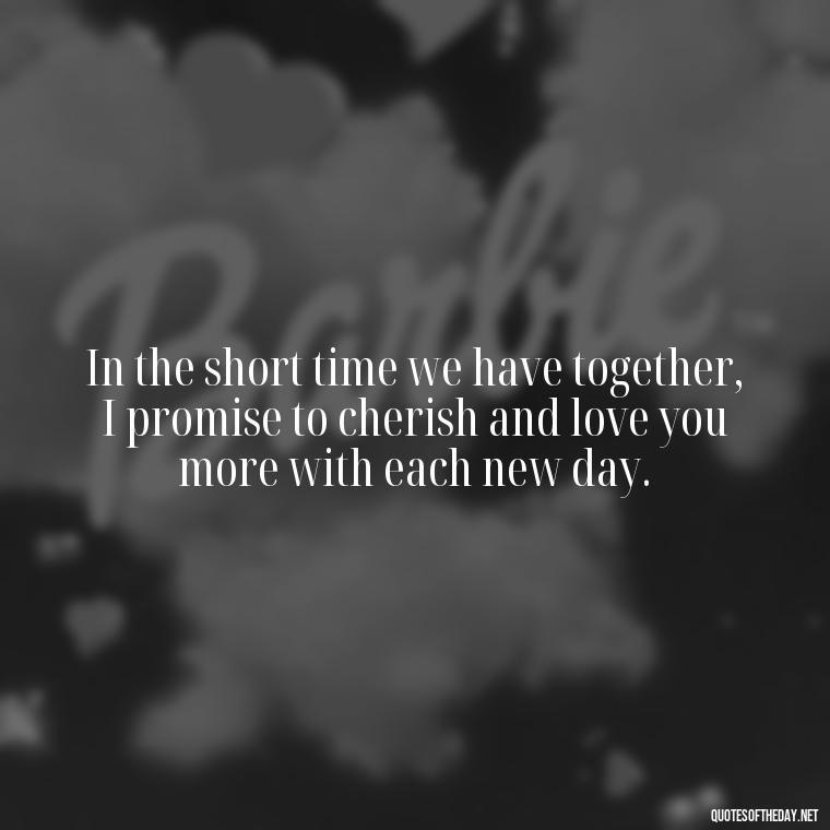 In the short time we have together, I promise to cherish and love you more with each new day. - Short Long Distance Relationship Quotes