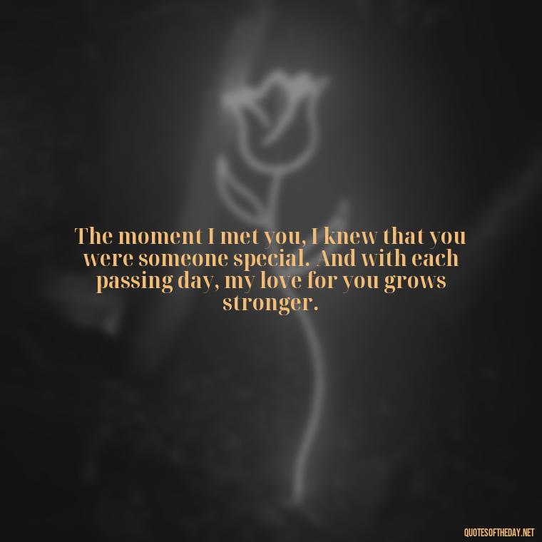 The moment I met you, I knew that you were someone special. And with each passing day, my love for you grows stronger. - Love Quotes For Him Long