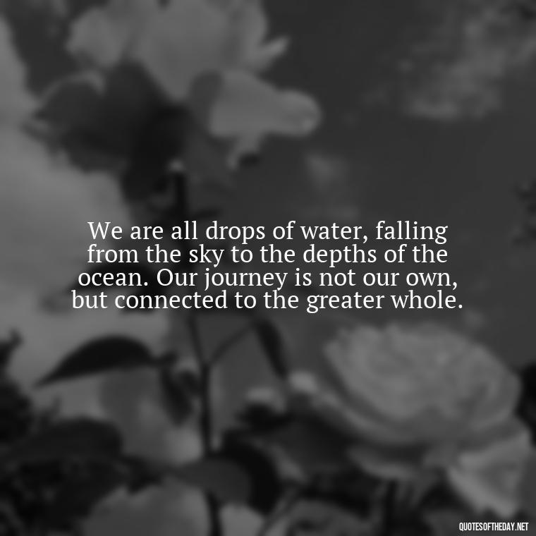 We are all drops of water, falling from the sky to the depths of the ocean. Our journey is not our own, but connected to the greater whole. - Deep Short Ocean Quotes