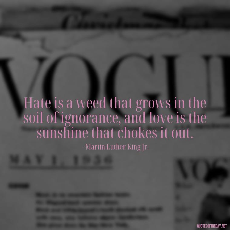 Hate is a weed that grows in the soil of ignorance, and love is the sunshine that chokes it out. - Mlk Love Quotes