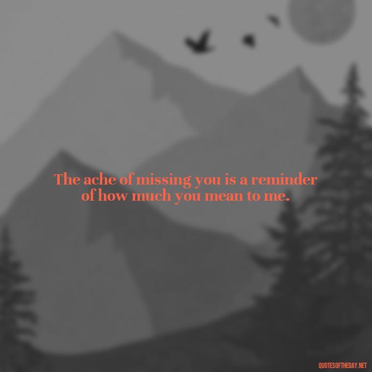 The ache of missing you is a reminder of how much you mean to me. - Missing Someone Quotes Short