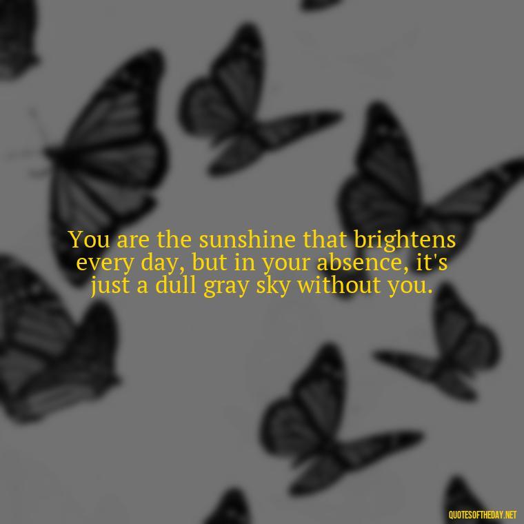 You are the sunshine that brightens every day, but in your absence, it's just a dull gray sky without you. - Miss U And Love U Quotes