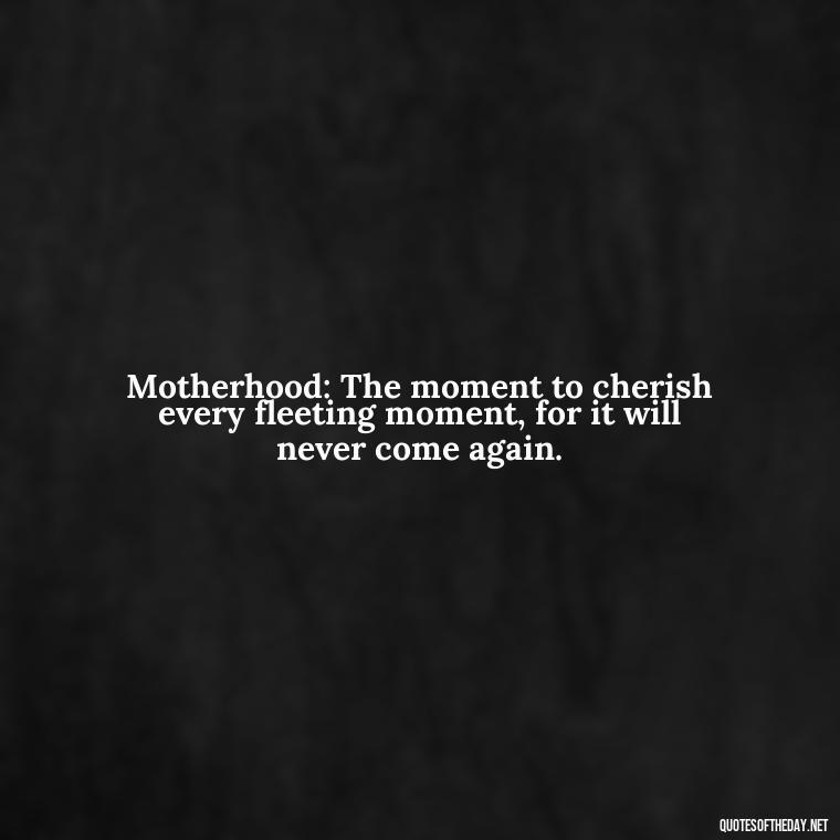 Motherhood: The moment to cherish every fleeting moment, for it will never come again. - Short Motherhood Quotes