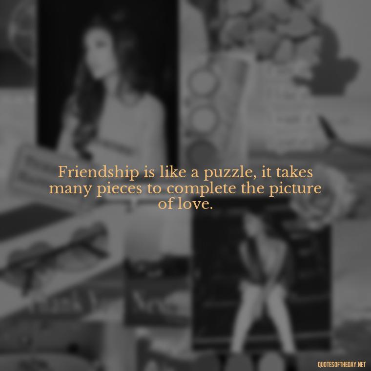 Friendship is like a puzzle, it takes many pieces to complete the picture of love. - Friends Family Love Quotes