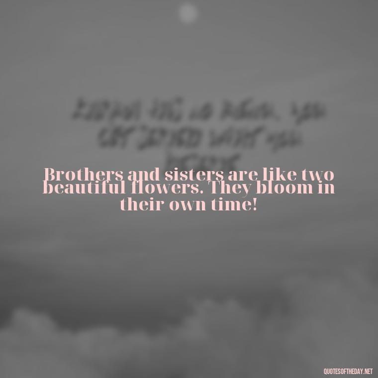 Brothers and sisters are like two beautiful flowers. They bloom in their own time! - I Love My Siblings Quotes