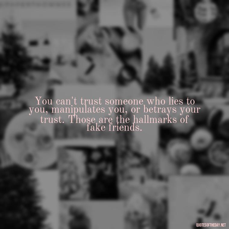 You can't trust someone who lies to you, manipulates you, or betrays your trust. Those are the hallmarks of fake friends. - Fake Friends Quotes Short