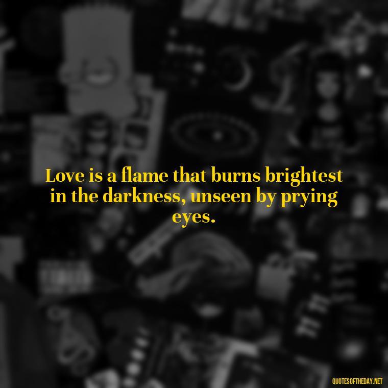 Love is a flame that burns brightest in the darkness, unseen by prying eyes. - Quotes For Hidden Love