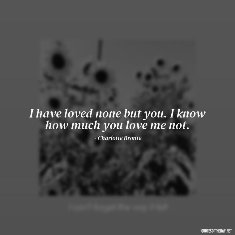 I have loved none but you. I know how much you love me not. - Love Quotes From Famous Novels