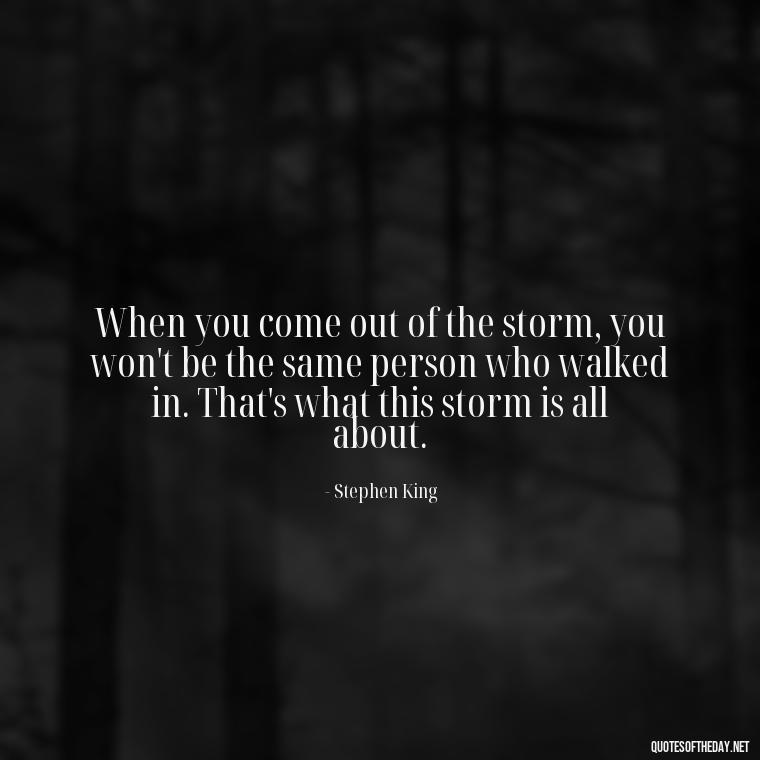 When you come out of the storm, you won't be the same person who walked in. That's what this storm is all about. - Short Moving On Quotes