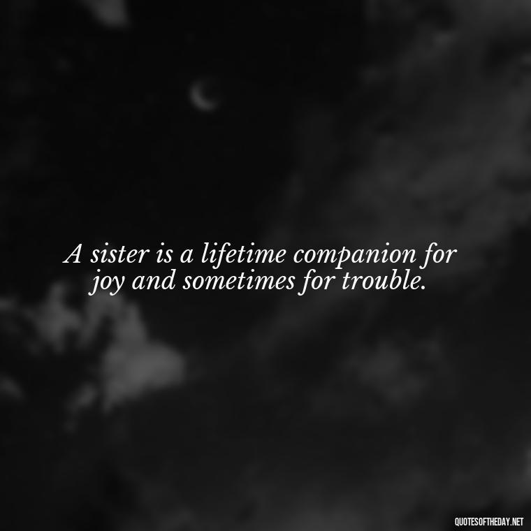 A sister is a lifetime companion for joy and sometimes for trouble. - Quotes About Love For Sister