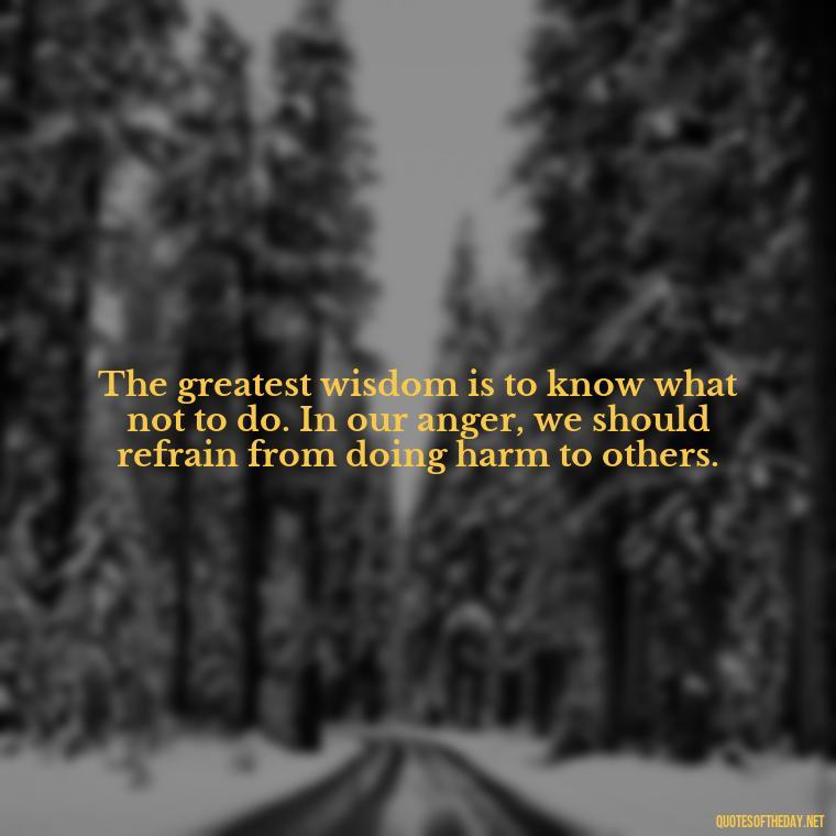 The greatest wisdom is to know what not to do. In our anger, we should refrain from doing harm to others. - Short Quotes On Anger