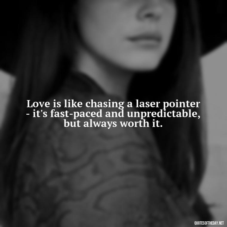 Love is like chasing a laser pointer - it's fast-paced and unpredictable, but always worth it. - Love Quotes About Cats