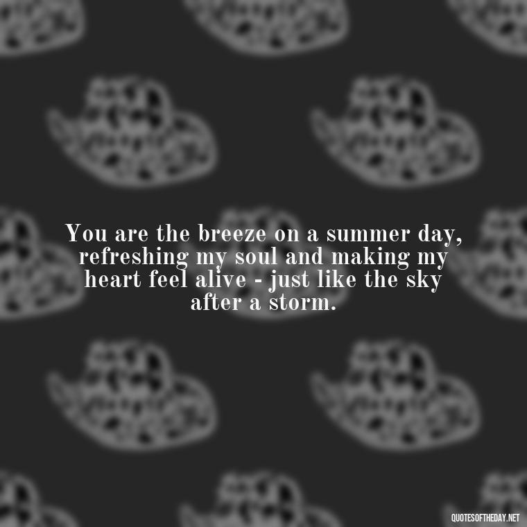 You are the breeze on a summer day, refreshing my soul and making my heart feel alive - just like the sky after a storm. - Love Quotes About Sky