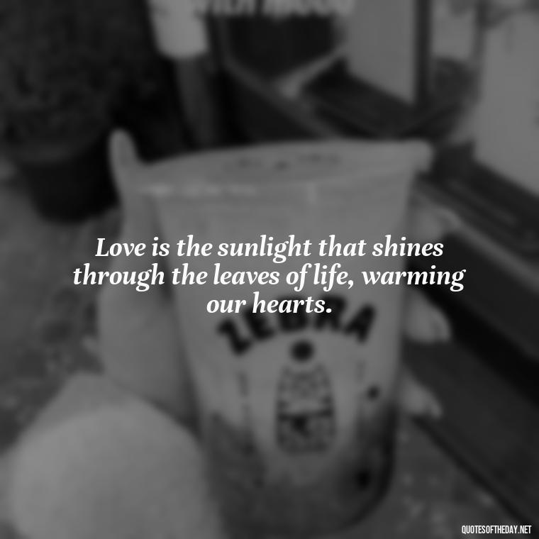 Love is the sunlight that shines through the leaves of life, warming our hearts. - Quotes About Trees And Love