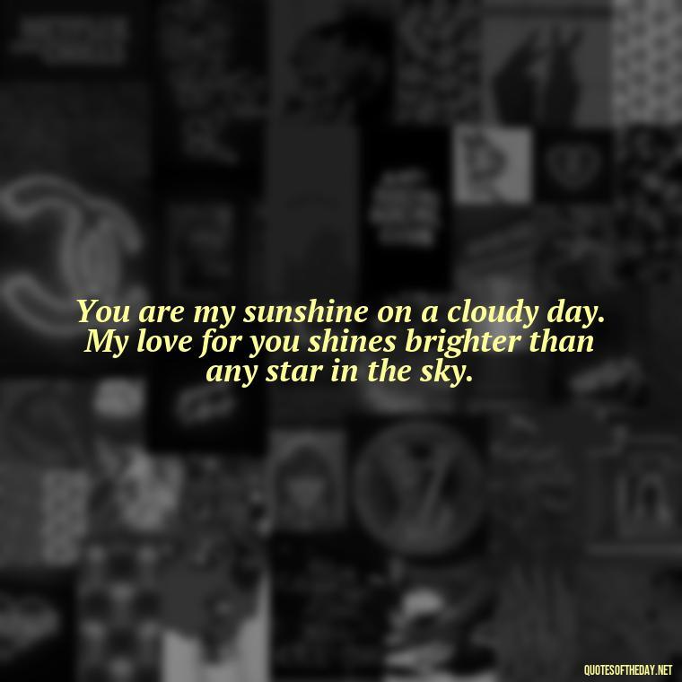 You are my sunshine on a cloudy day. My love for you shines brighter than any star in the sky. - I Love You To The Moon And Back Quote