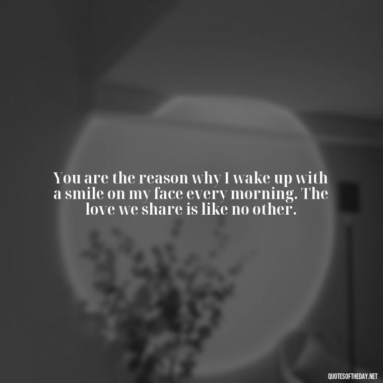 You are the reason why I wake up with a smile on my face every morning. The love we share is like no other. - Fell In Love With You Quotes