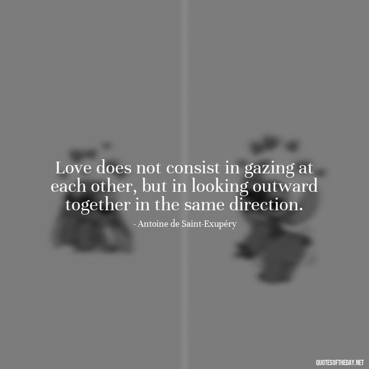 Love does not consist in gazing at each other, but in looking outward together in the same direction. - Long And Lasting Love Quotes