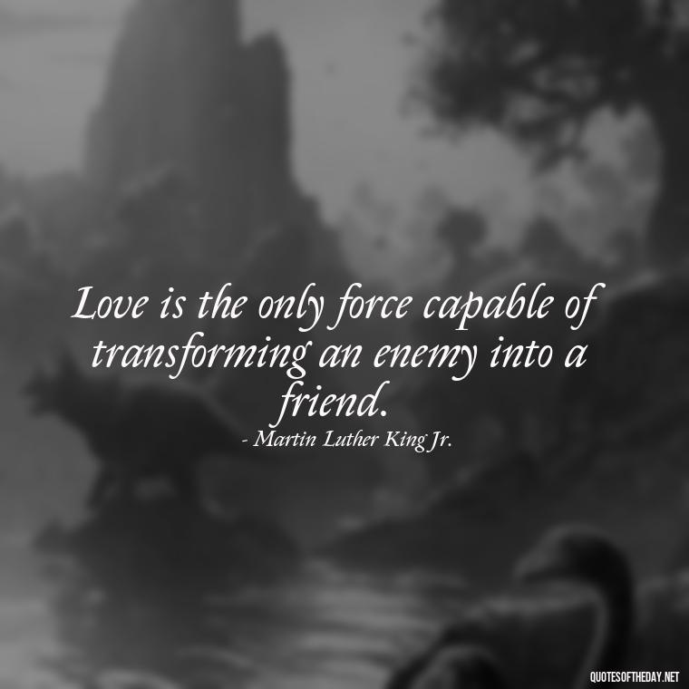 Love is the only force capable of transforming an enemy into a friend. - Karma Love Quotes