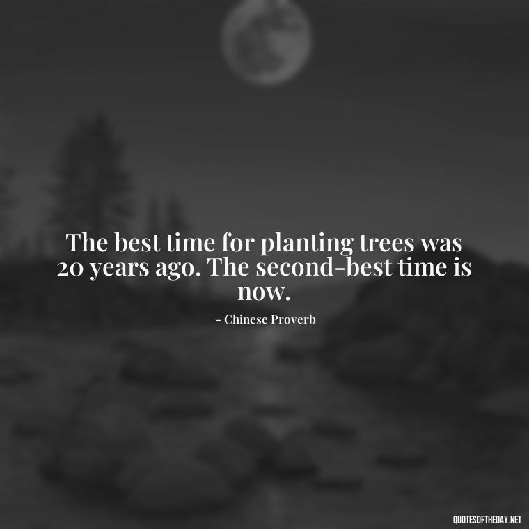 The best time for planting trees was 20 years ago. The second-best time is now. - Quotes About Timing And Love