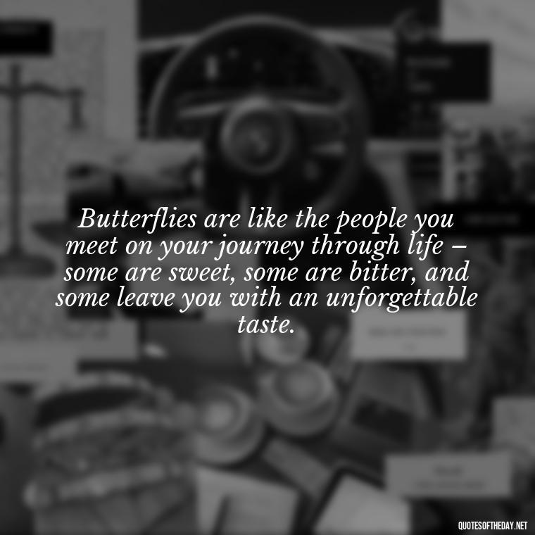 Butterflies are like the people you meet on your journey through life – some are sweet, some are bitter, and some leave you with an unforgettable taste. - Love Quotes Butterfly