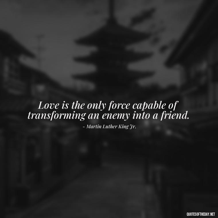 Love is the only force capable of transforming an enemy into a friend. - Quotes About World Love