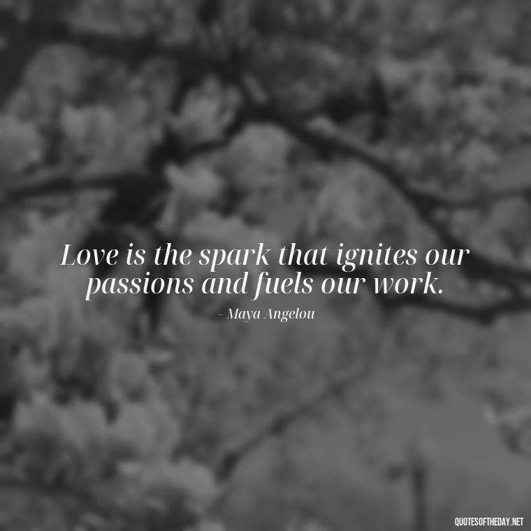 Love is the spark that ignites our passions and fuels our work. - Love And Work Quotes