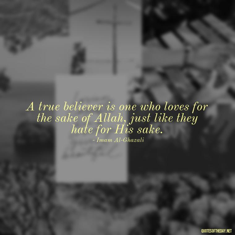 A true believer is one who loves for the sake of Allah, just like they hate for His sake. - Muslim Love Quotes