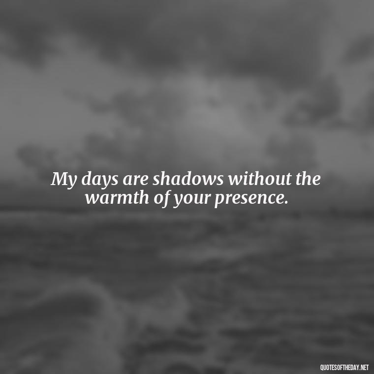 My days are shadows without the warmth of your presence. - Missing Someone Quotes Short