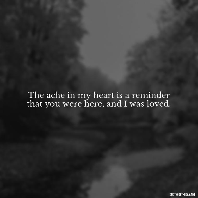 The ache in my heart is a reminder that you were here, and I was loved. - Quotes About Missing A Loved One Who Died