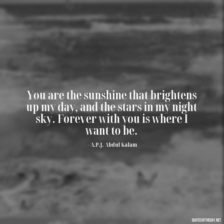 You are the sunshine that brightens up my day, and the stars in my night sky. Forever with you is where I want to be. - My Love Forever Quotes