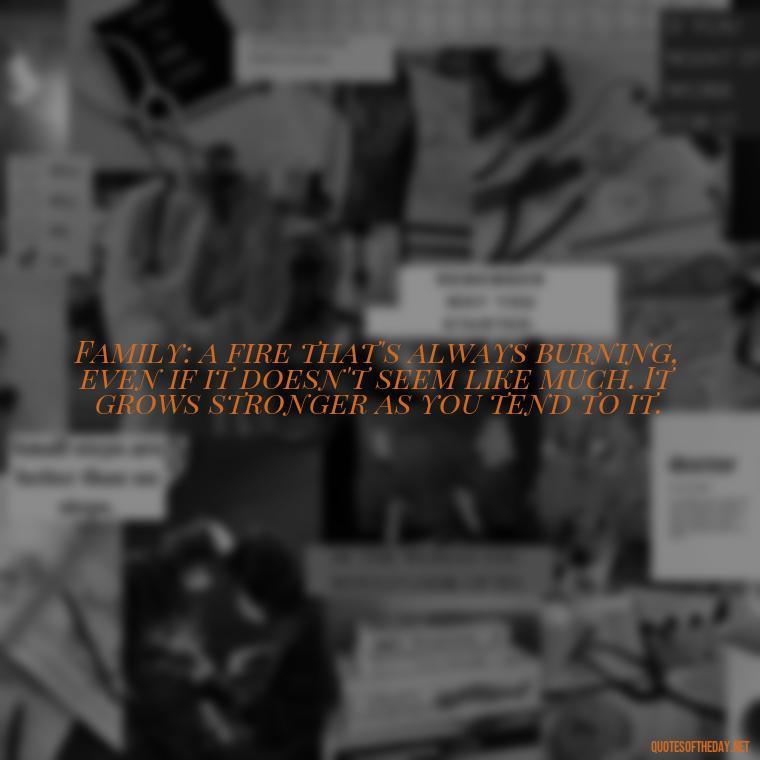 Family: a fire that's always burning, even if it doesn't seem like much. It grows stronger as you tend to it. - Love Of My Family Quotes