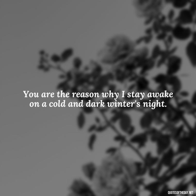 You are the reason why I stay awake on a cold and dark winter's night. - Love Quotes For The Night