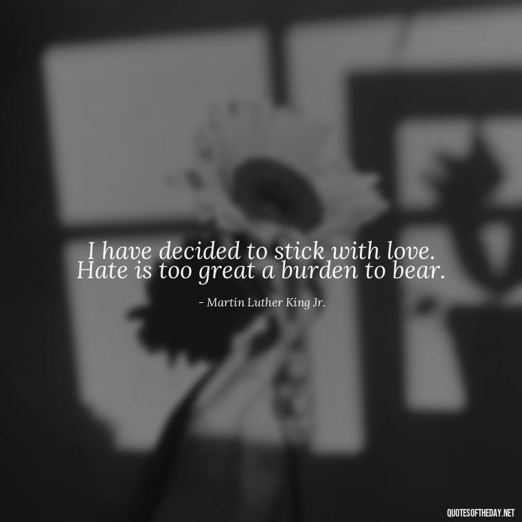 I have decided to stick with love. Hate is too great a burden to bear. - Love Quotes One Word