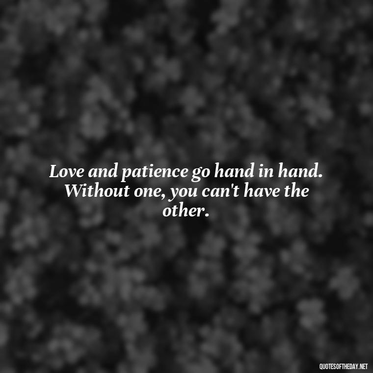 Love and patience go hand in hand. Without one, you can't have the other. - Patience Is Love Quotes