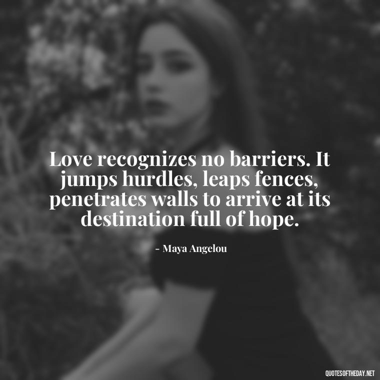 Love recognizes no barriers. It jumps hurdles, leaps fences, penetrates walls to arrive at its destination full of hope. - Disappointment Quotes In Love