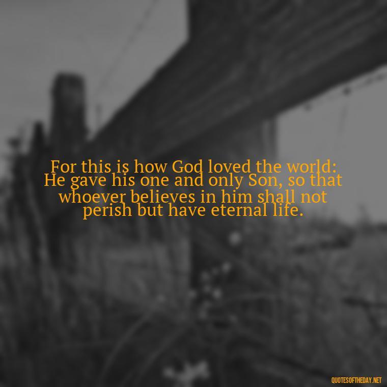 For this is how God loved the world: He gave his one and only Son, so that whoever believes in him shall not perish but have eternal life. - Popular Bible Quotes About Love