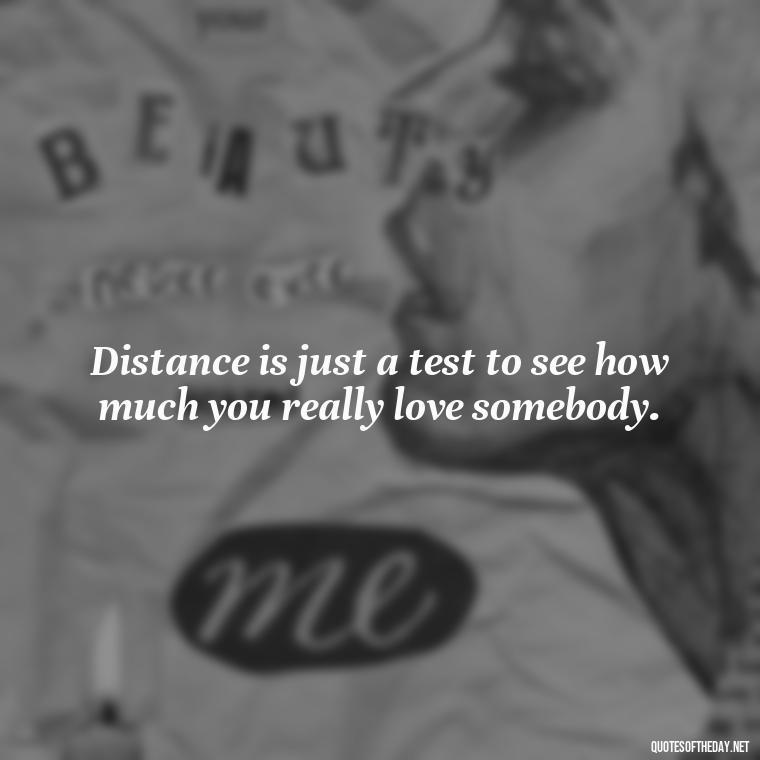 Distance is just a test to see how much you really love somebody. - Short Quotes For Missing Someone