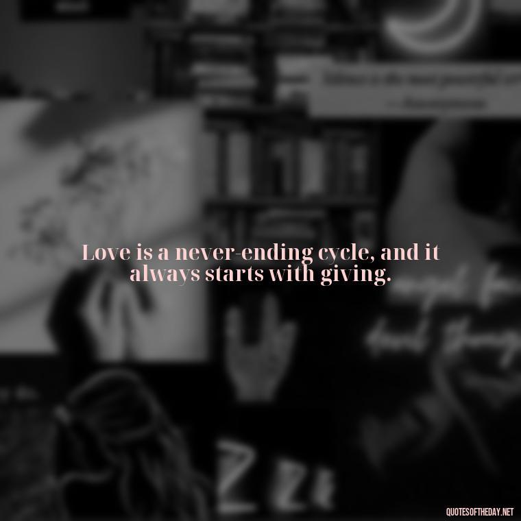 Love is a never-ending cycle, and it always starts with giving. - Karma Quotes About Love