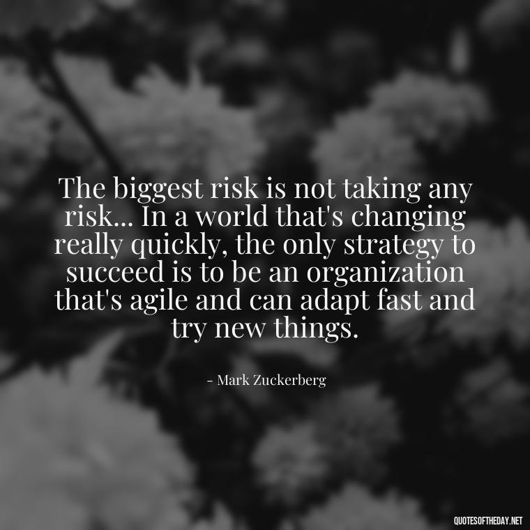 The biggest risk is not taking any risk... In a world that's changing really quickly, the only strategy to succeed is to be an organization that's agile and can adapt fast and try new things. - Meaningful Short Success Quotes