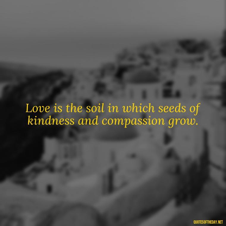 Love is the soil in which seeds of kindness and compassion grow. - Quote Love Grows