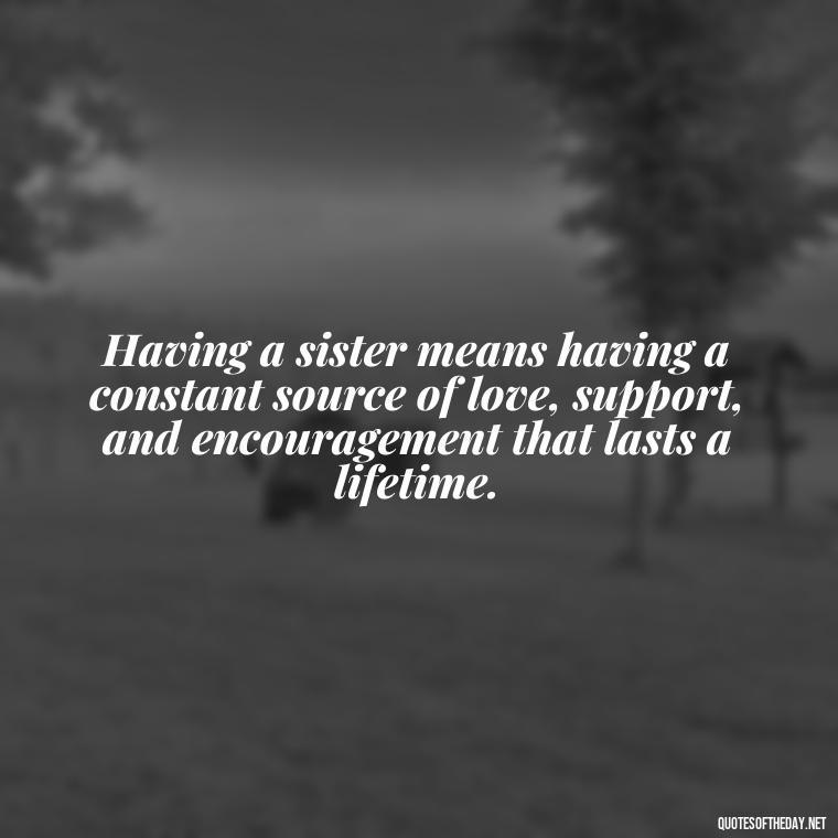 Having a sister means having a constant source of love, support, and encouragement that lasts a lifetime. - Quotes About Love For Sister