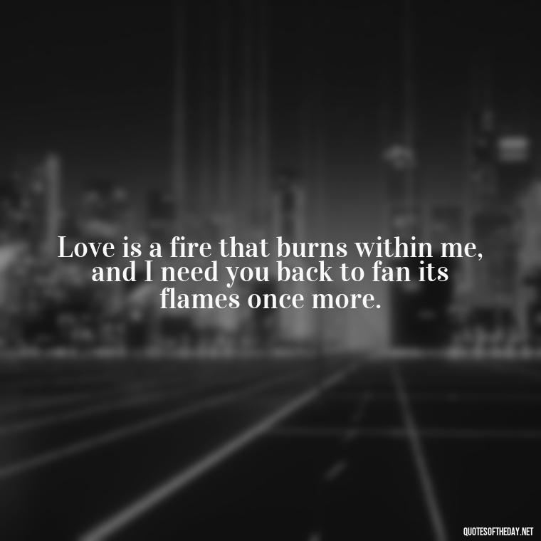 Love is a fire that burns within me, and I need you back to fan its flames once more. - I Want You Back Get Your Love Back Quotes