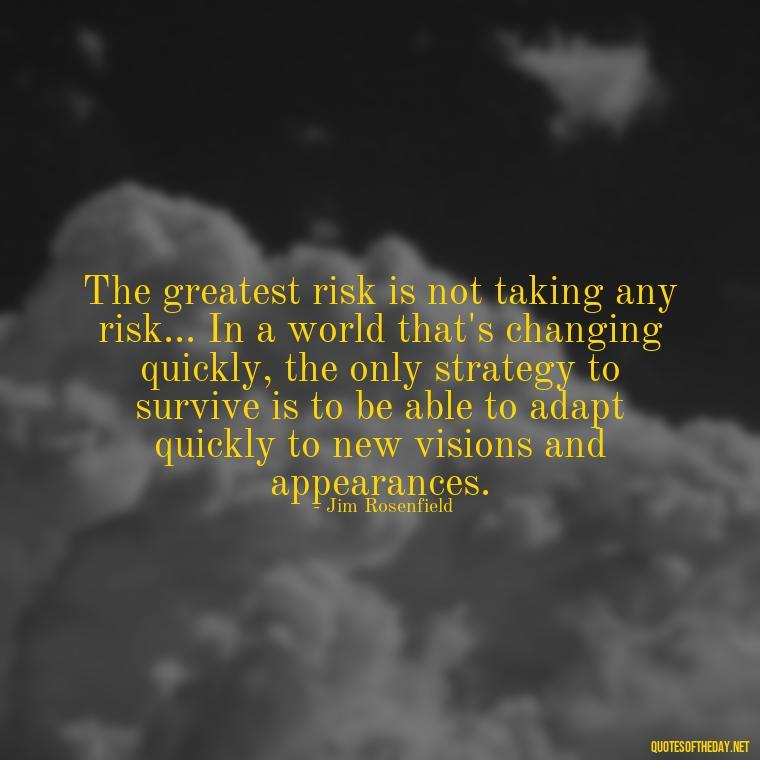 The greatest risk is not taking any risk... In a world that's changing quickly, the only strategy to survive is to be able to adapt quickly to new visions and appearances. - Short Optimistic Quotes