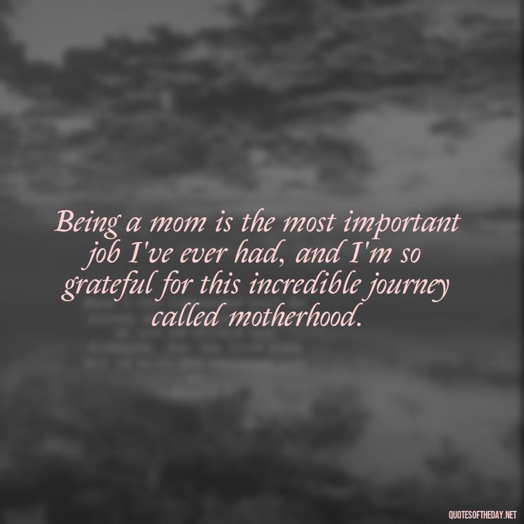 Being a mom is the most important job I've ever had, and I'm so grateful for this incredible journey called motherhood. - I Love Being A Mother Quotes