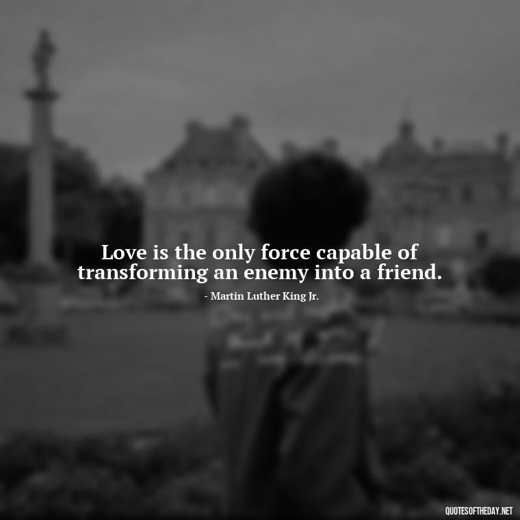 Love is the only force capable of transforming an enemy into a friend. - Day By Day Quotes About Love